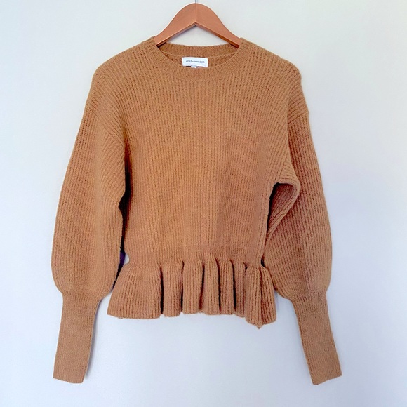 LOST + WANDER Tan Drop-Shoulder Peplum-Hem Wool Sweater - Picture 2 of 7